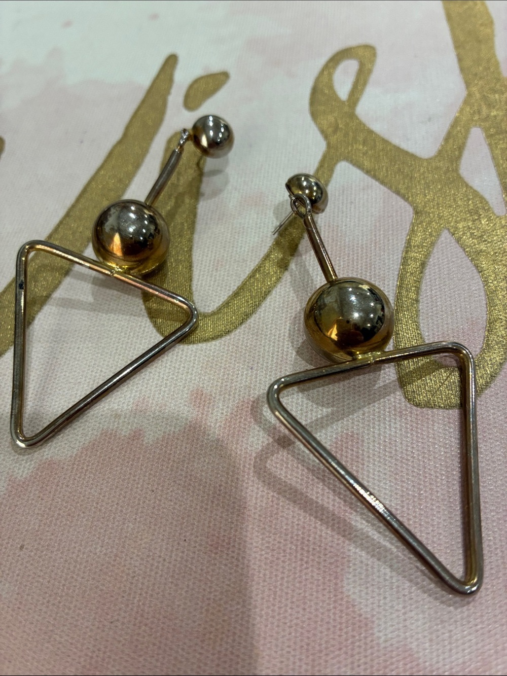 Gold and Silver Geometric Triangle Drop Earrings